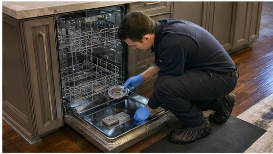 Panel-ready dishwasher diagnostic visit in the service area